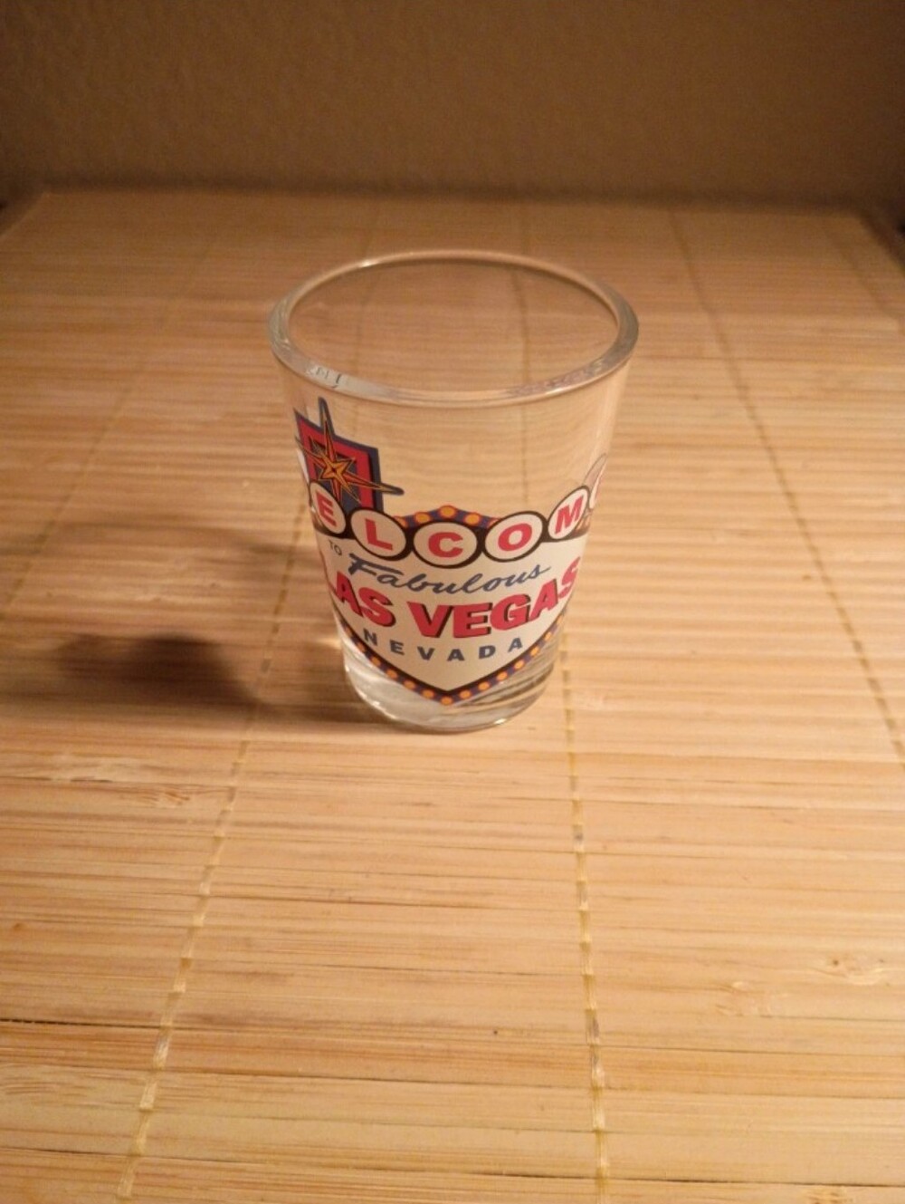 NWT Las Vegas Souvenir Shot Glass - Clear with Red and Blue Design